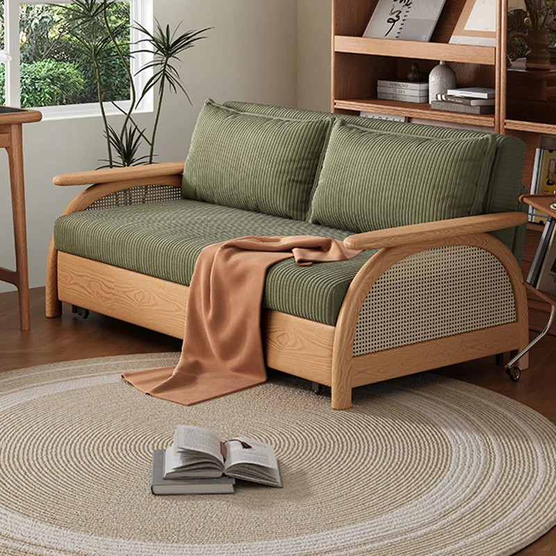 Canapé-lit multifonctionnel en tissu velours côtelé avec rangement en dessous