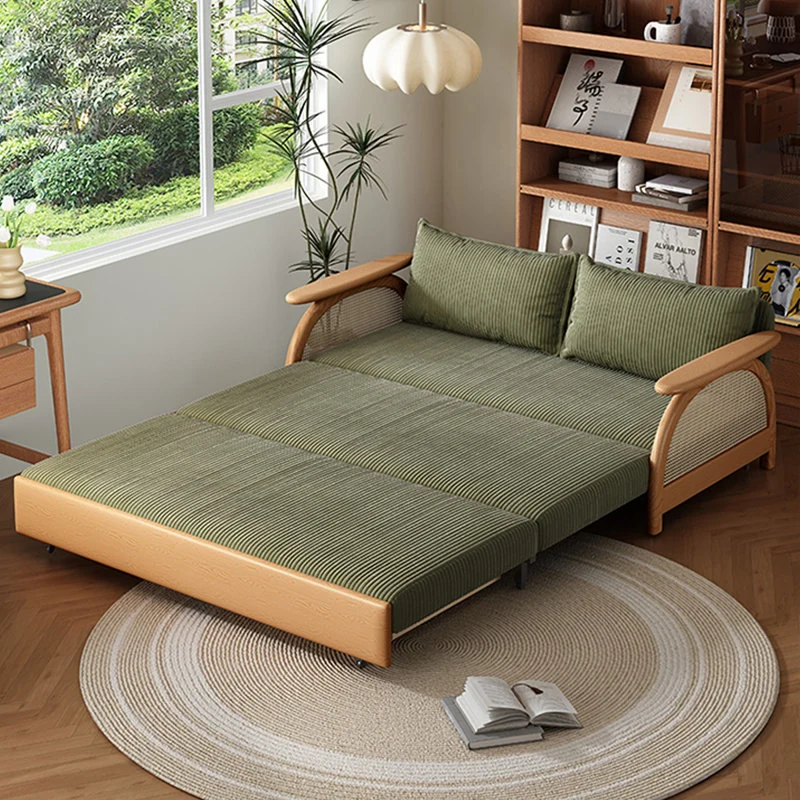 Canapé-lit multifonctionnel en tissu velours côtelé avec rangement en dessous