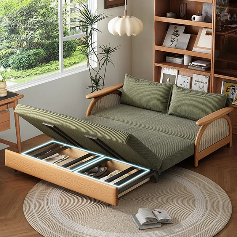 Canapé-lit multifonctionnel en tissu velours côtelé avec rangement en dessous