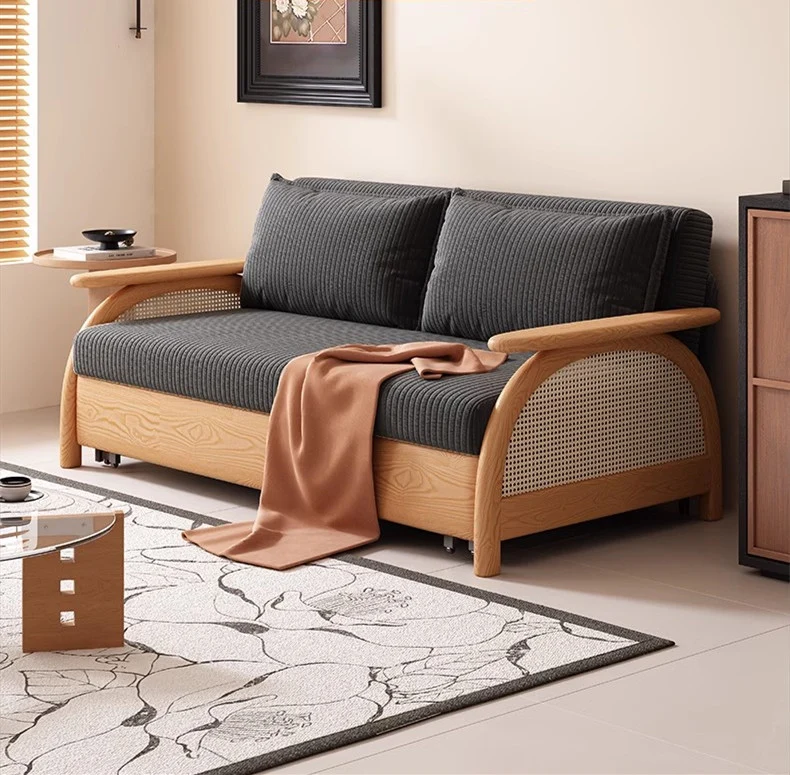 Canapé-lit multifonctionnel en tissu velours côtelé avec rangement en dessous