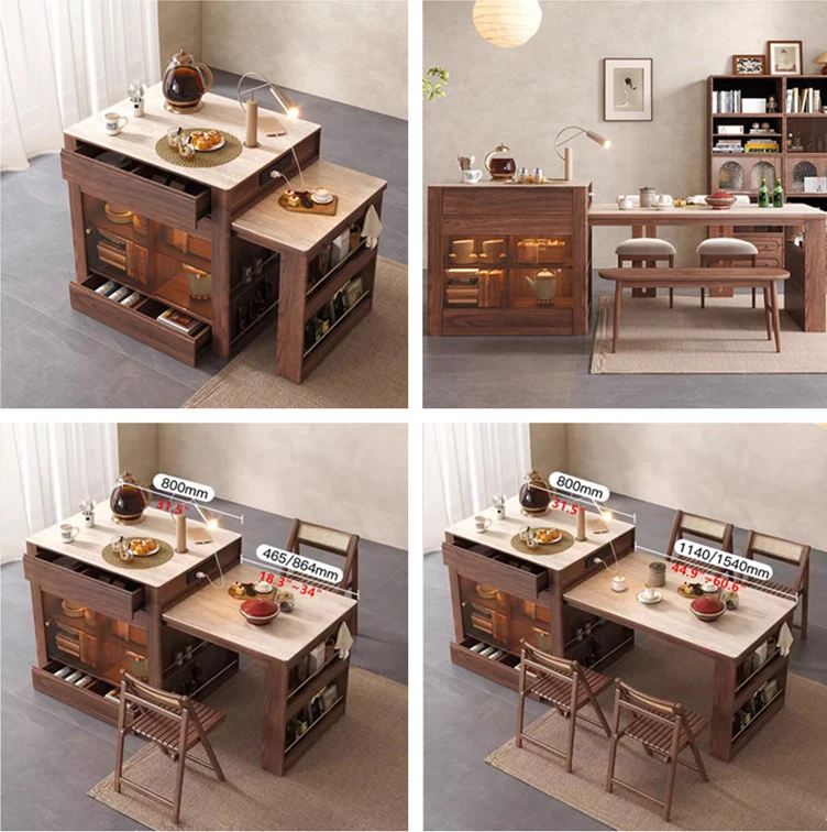 Table de cuisine télescopique avec îlot