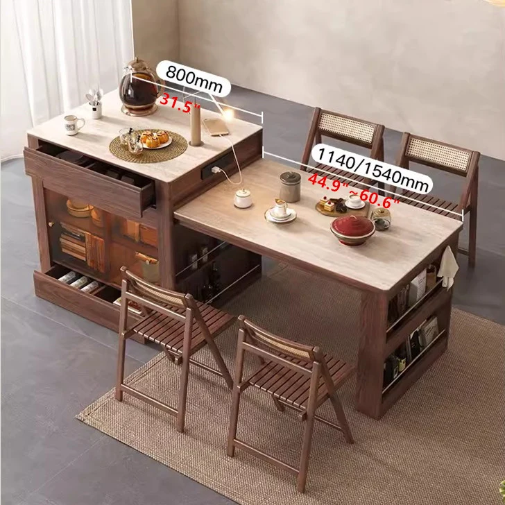 Table de cuisine télescopique avec îlot