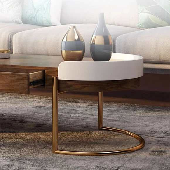 Table basse ronde de luxe moderne et légère de style nordique avec 4 tiroirs de rangement