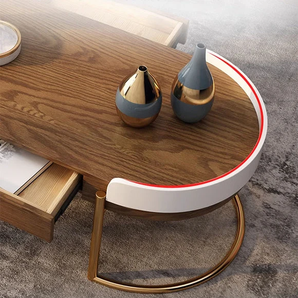 Table basse ronde de luxe moderne et légère de style nordique avec 4 tiroirs de rangement