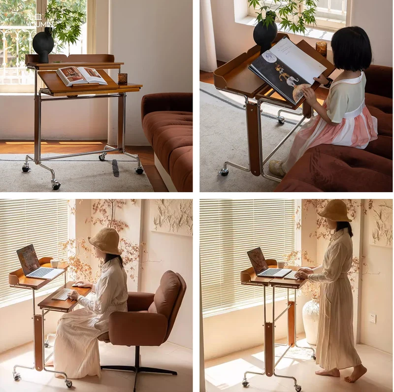 Bureau relevable et réglable avec roulettes universelles
