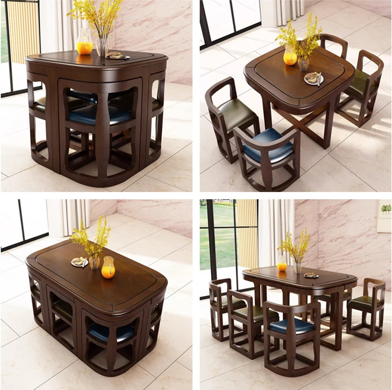 Ensemble table et chaises de salle à manger gigognes en bois massif peu encombrant