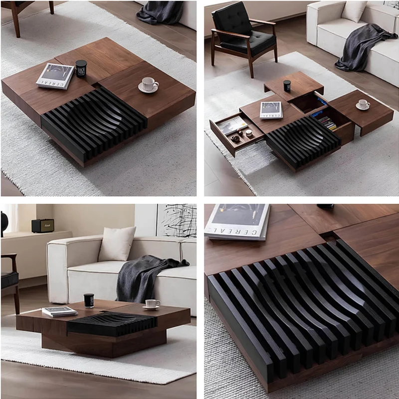 Table basse carrée moderne en noyer