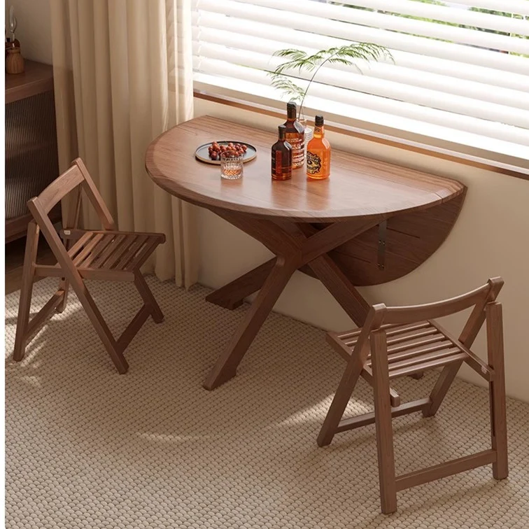 Table ronde à double abattant en bois massif