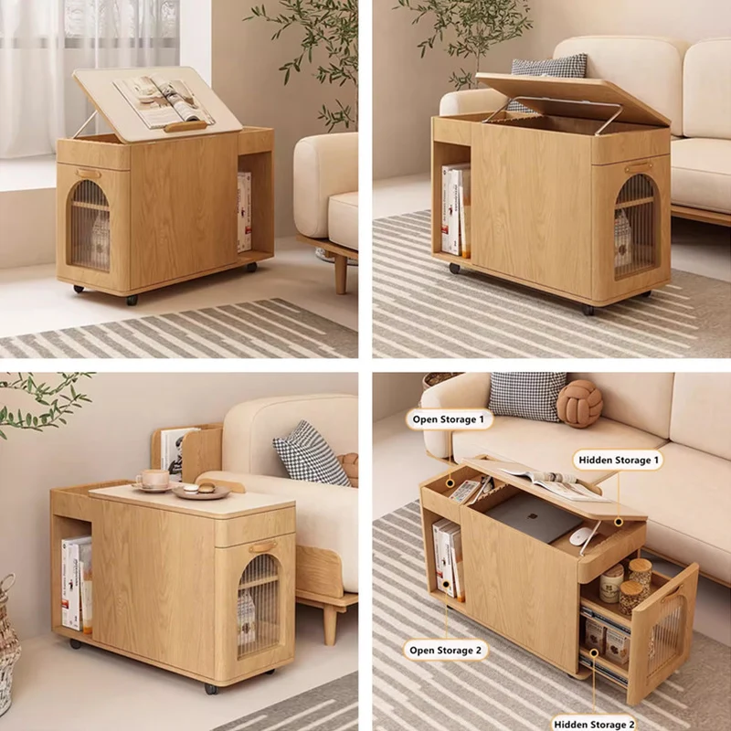 Table de bout multifonction avec plateau réglable et roues universelles