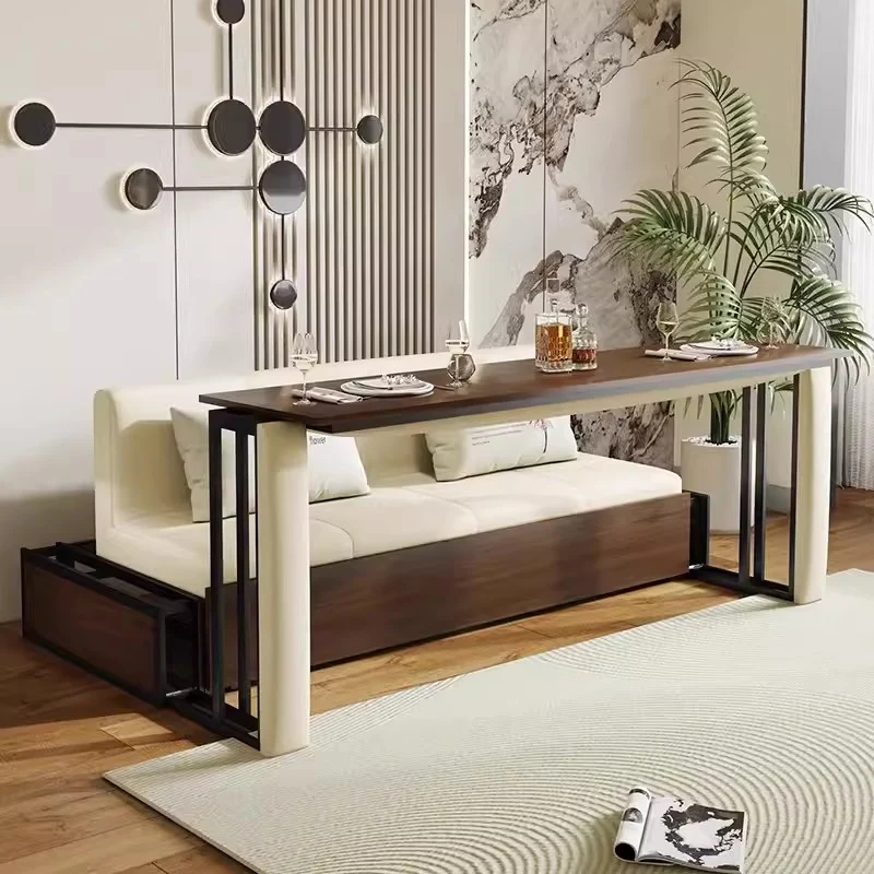 Canapé-lit multifonction avec bureau de travail pliable et rangement inférieur