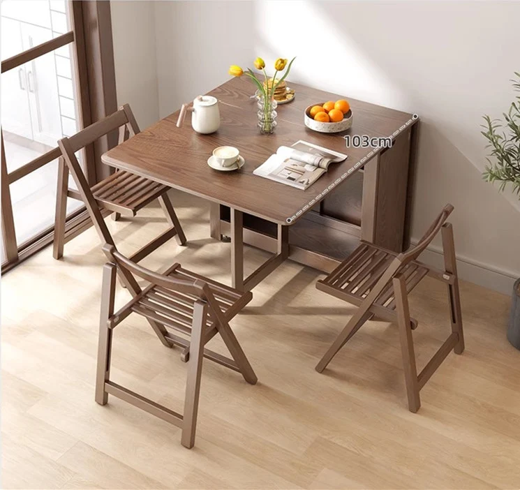 Table de salle à manger à double abattant en bois de chêne massif de 55 po et 67 po avec chaises