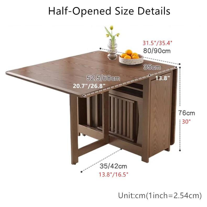 Table de salle à manger à double abattant en bois de chêne massif de 55 po et 67 po avec chaises