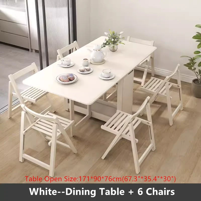 Table de salle à manger à double abattant en bois de chêne massif de 55 po et 67 po avec chaises