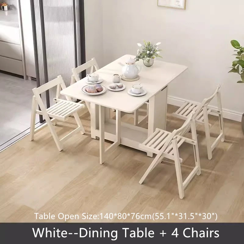Table de salle à manger à double abattant en bois de chêne massif de 55 po et 67 po avec chaises