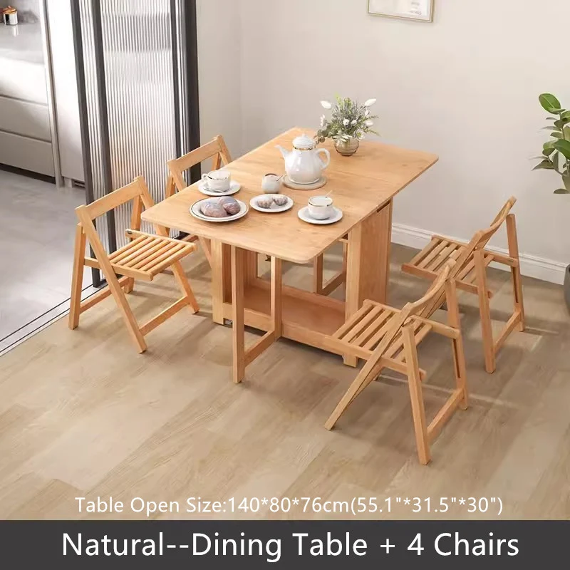 Table de salle à manger à double abattant en bois de chêne massif de 55 po et 67 po avec chaises