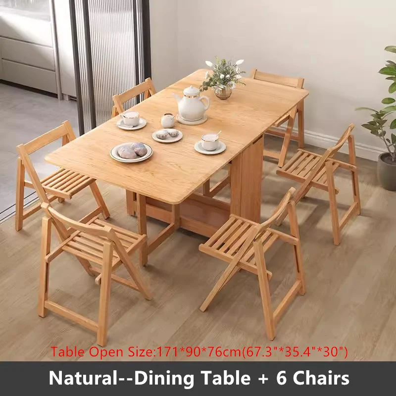 Table de salle à manger à double abattant en bois de chêne massif de 55 po et 67 po avec chaises