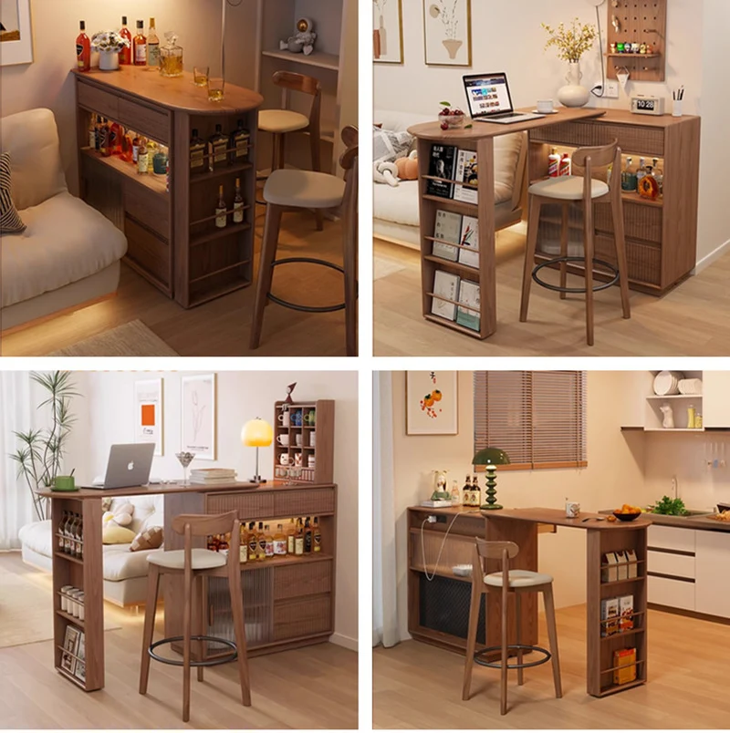 Table de bar rotative à 360 degrés avec armoire et tabourets