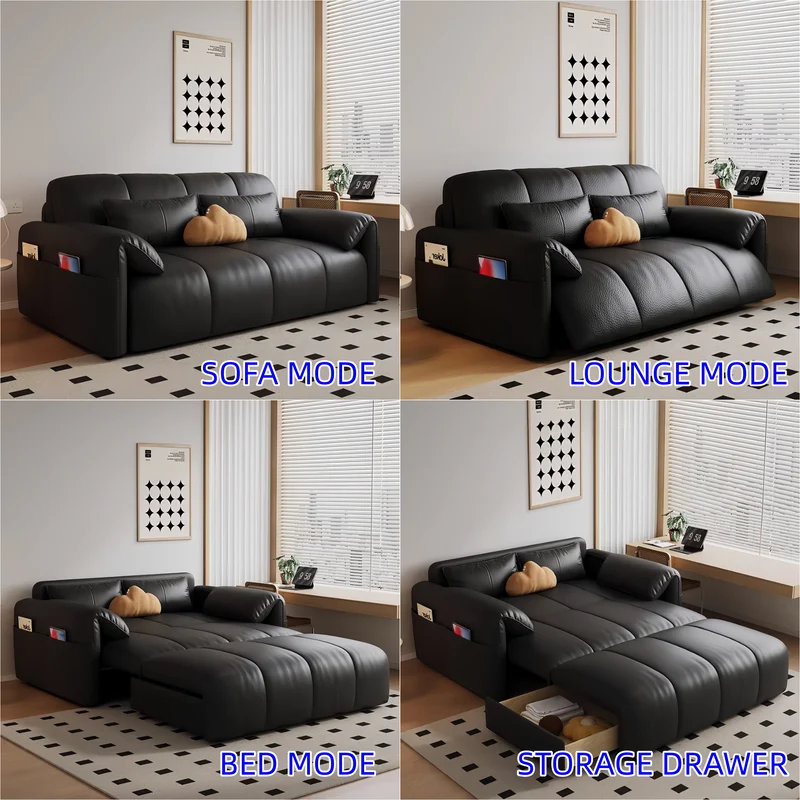 Canapé-lit électrique Leathaire télécommandé avec coussin en latex et tiroir de rangement