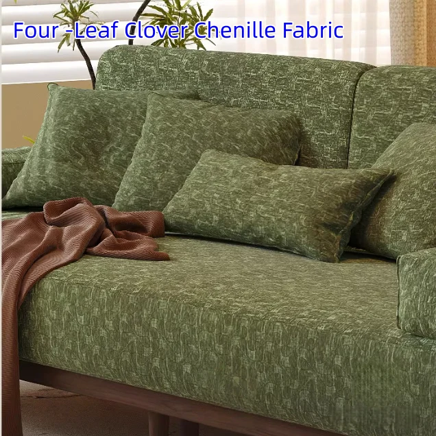 Canapé-lit en frêne massif avec tissu chenille à motif trèfle à quatre feuilles