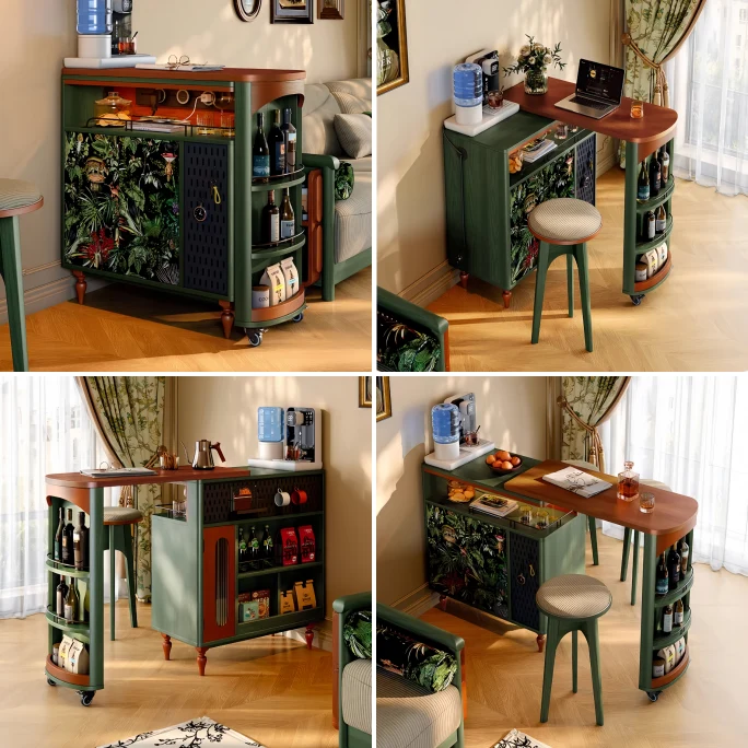 Table de bar pivotante de style nordique rétro avec meuble de rangement double face