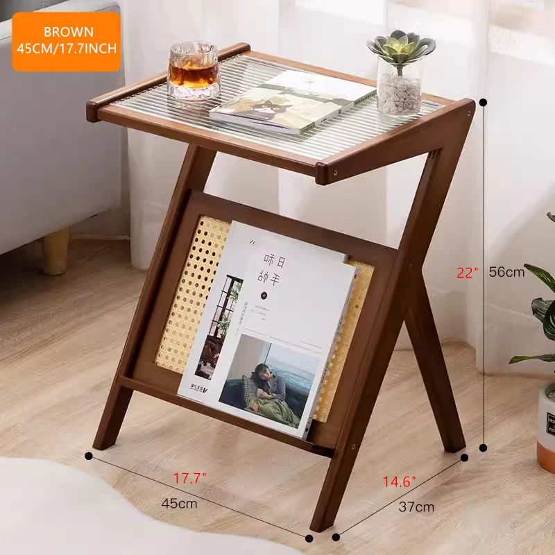 Table d'appoint en bambou et rotin avec rangement