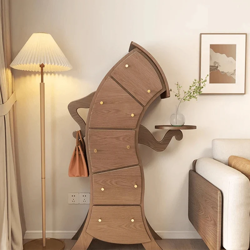 Commode d'appoint à 5 tiroirs en bois massif de style Light Luxury S