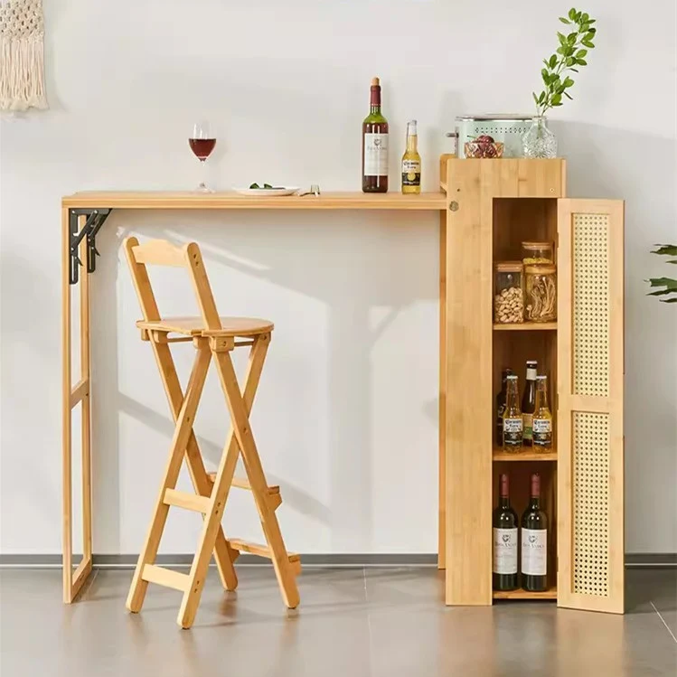 Table de bar pliante en bambou avec support de rangement