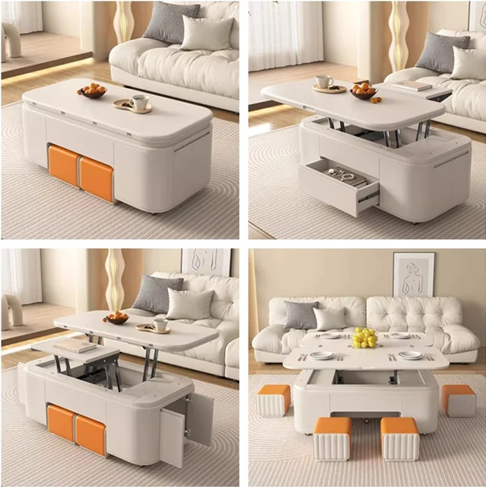 Table basse multifonctionnelle de table de levage de style minimaliste avec tabourets