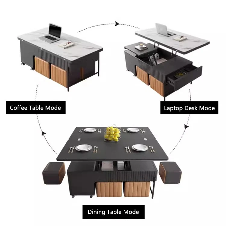 Table basse de table relevable moderne avec 4 tabourets