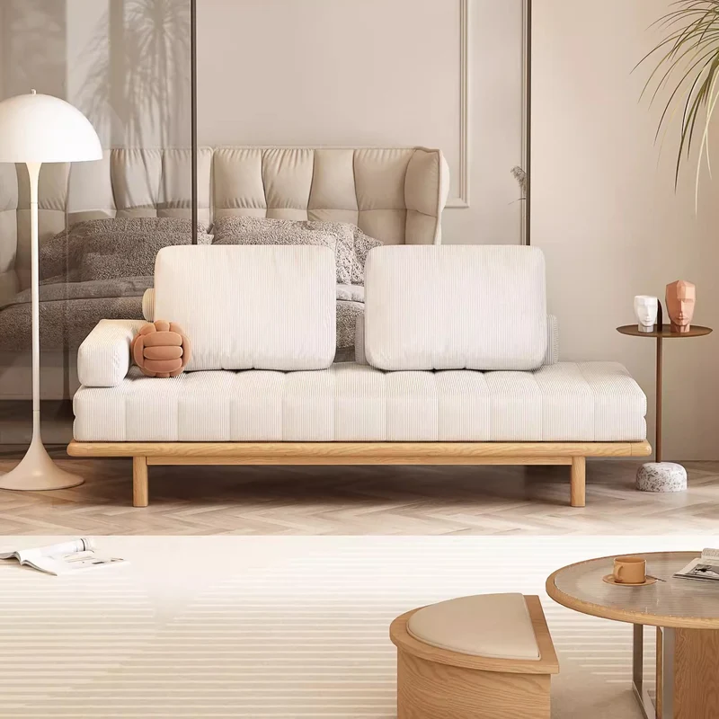Canapé-lit avec cadre en bois massif et tissu velours côtelé Tatami
