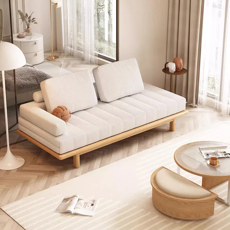 Canapé-lit avec cadre en bois massif et tissu velours côtelé Tatami