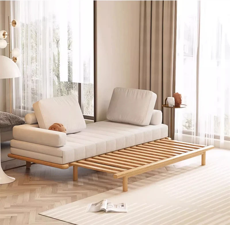 Canapé-lit avec cadre en bois massif et tissu velours côtelé Tatami