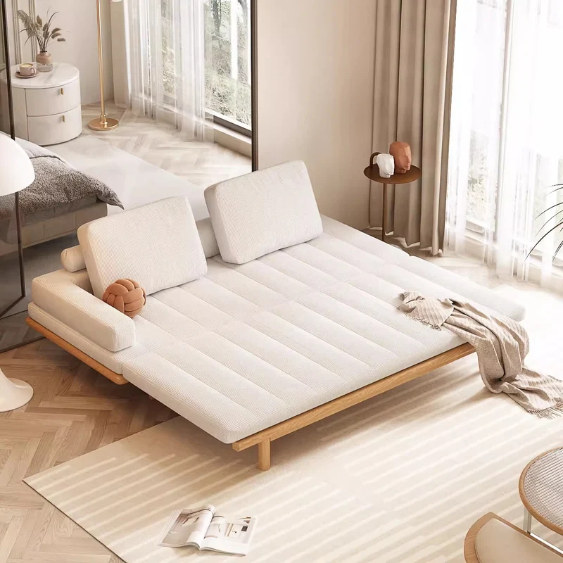 Canapé-lit avec cadre en bois massif et tissu velours côtelé Tatami