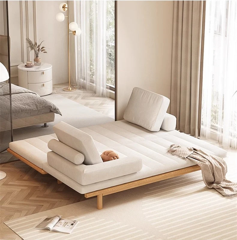 Canapé-lit avec cadre en bois massif et tissu velours côtelé Tatami