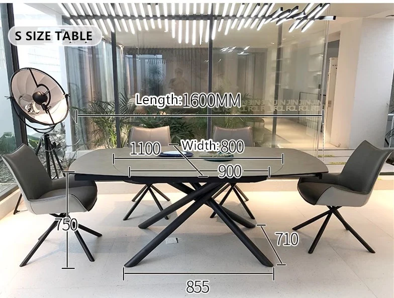 Table de salle à manger rotative extensible avec plateau en dalles de roche