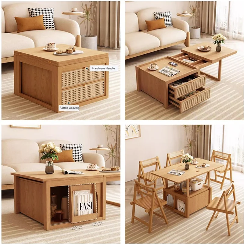 Table basse combinée déformable avec 2 tiroirs de rangement