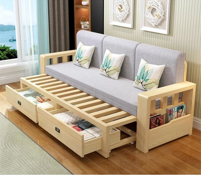 Canapé-lit moderne pleine grandeur avec matelas amovible et rangement en dessous