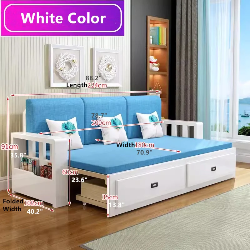 Canapé-lit moderne pleine grandeur avec matelas amovible et rangement en dessous