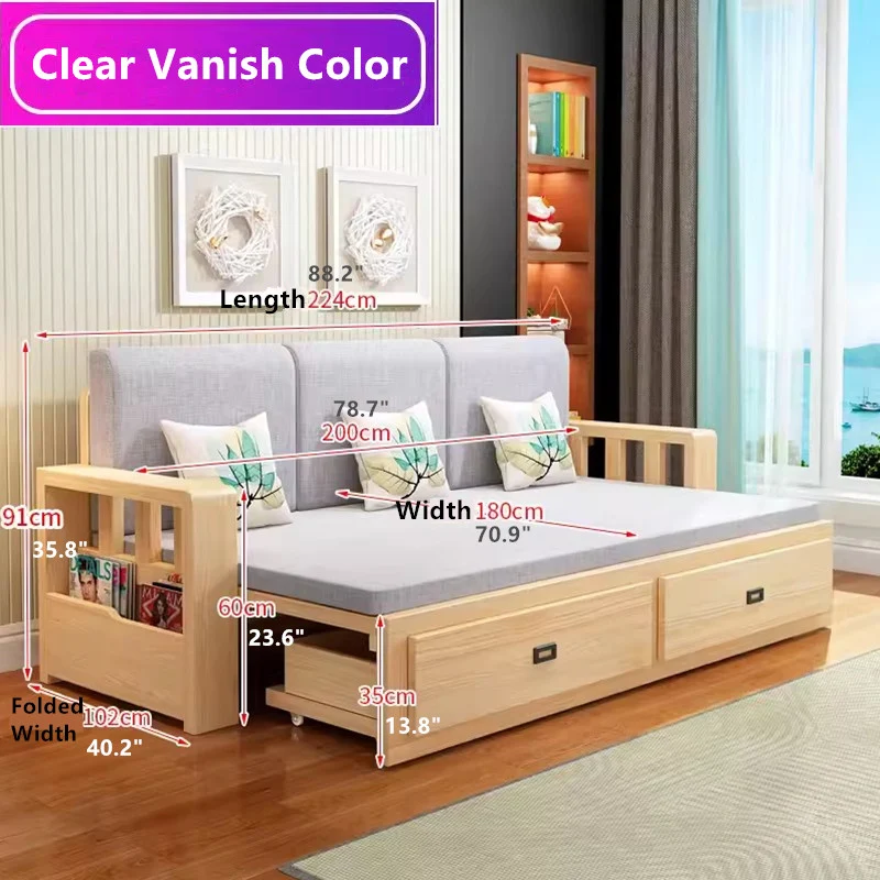 Canapé-lit moderne pleine grandeur avec matelas amovible et rangement en dessous