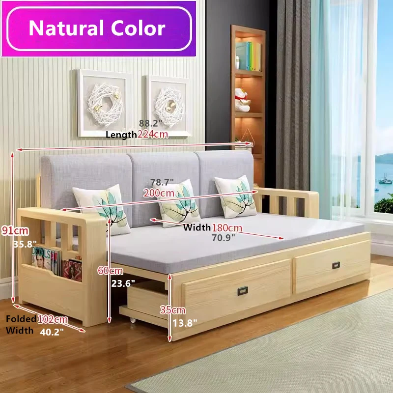 Canapé-lit moderne pleine grandeur avec matelas amovible et rangement en dessous