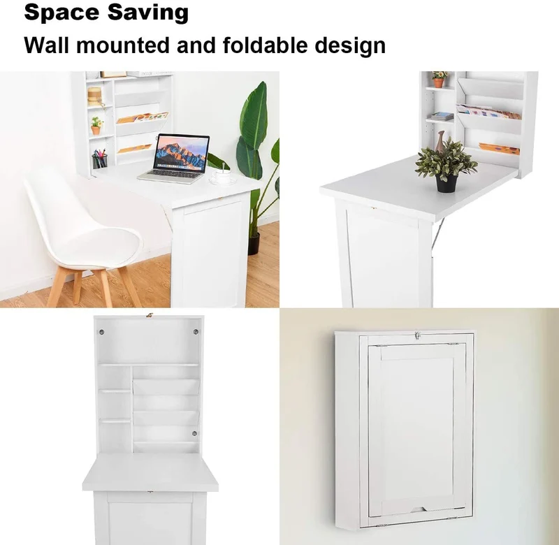 Bureau d'ordinateur multifonction mural pliable