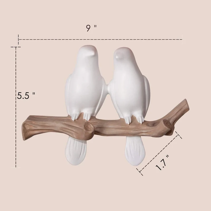 Oiseaux sur branche d'arbre décor mural porte-manteau avec crochets