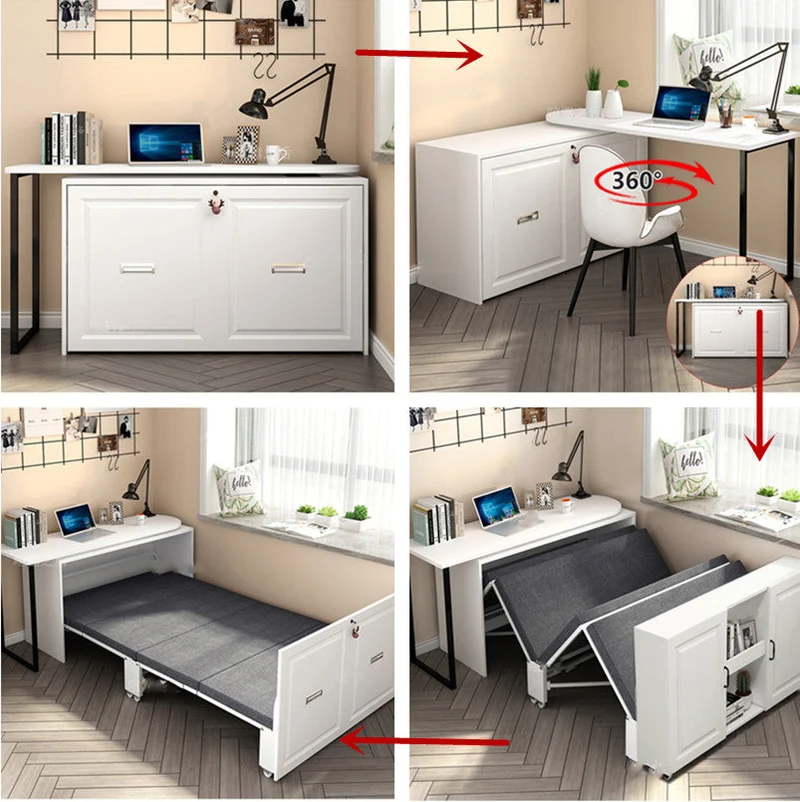 Bureau d'ordinateur d'angle télescopique et rotatif avec lit pliant