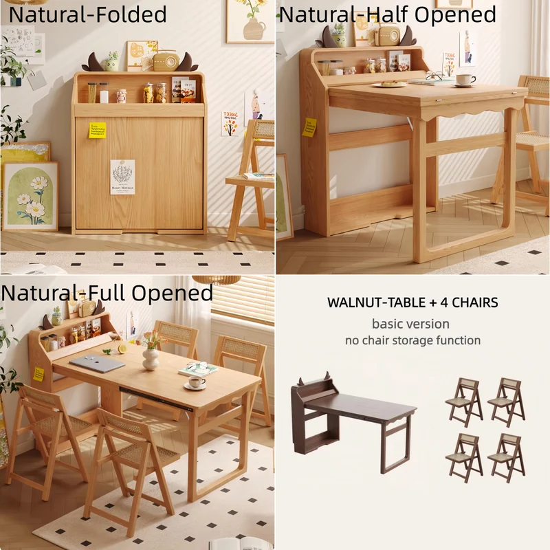 Table à manger multifonctionnelle pliante en bois massif pour petits appartements