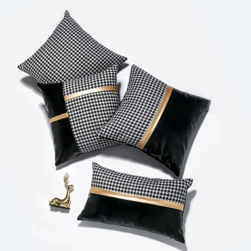 Ensemble de 4 housses de coussin en feuille d'or à coutures en similicuir