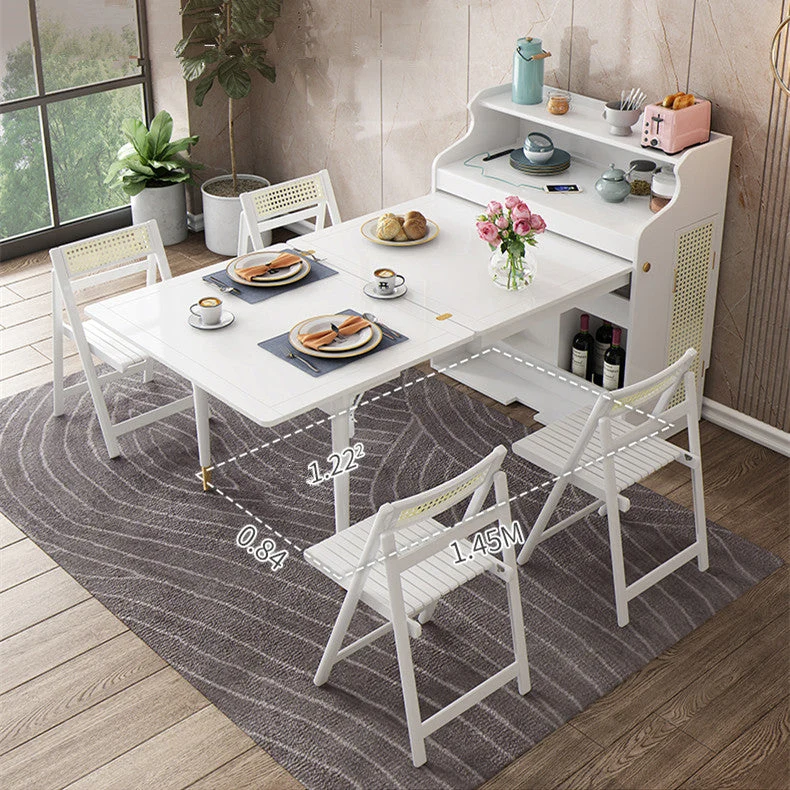 Table à manger multifonctionnelle pliante en bois massif avec armoire et chaises pliantes
