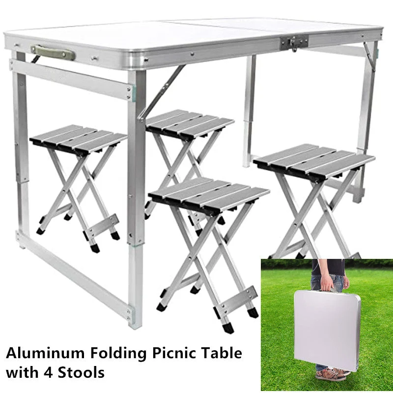 Table de pique-nique pliante en aluminium avec 4 tabourets