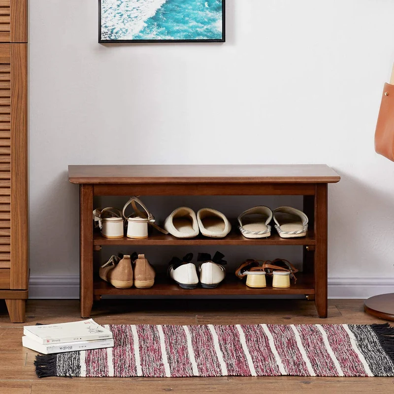 Banc à chaussures en bois massif (4 tailles et 2 couleurs disponibles)