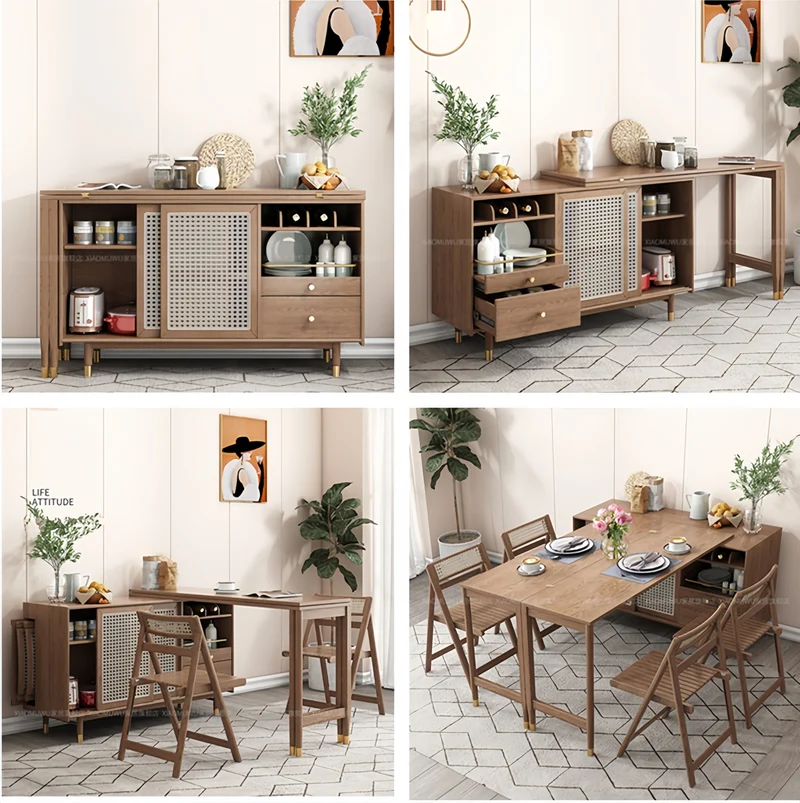 Nouvelle table à manger multifonction pliante et extensible avec armoire latérale