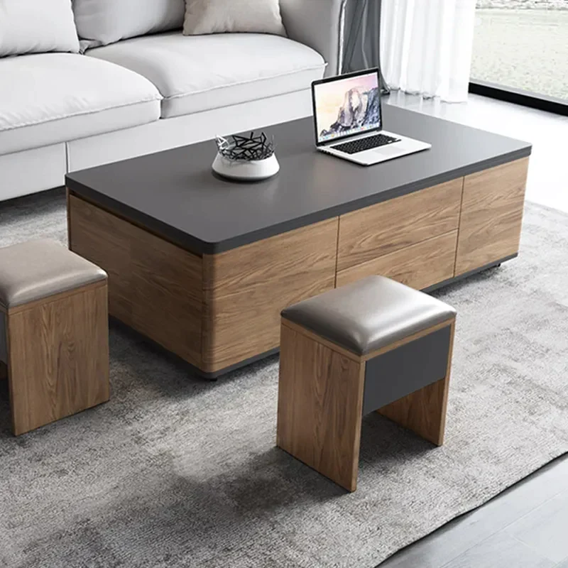 Table Basse Multifonctionnelle Pliante À Plateau Élévateur 3-en-1 Avec Roues Universelles